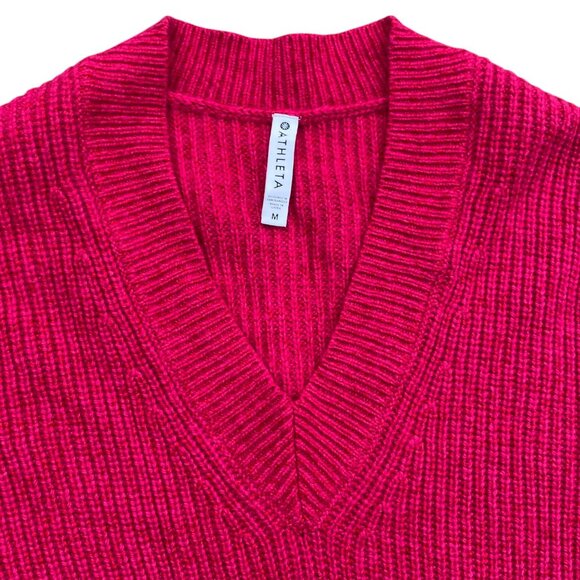 Athleta Shasta Pink Cyclamen Wool Blend Sweater Lagenlook Oversized Barbiecore-M - Picture 4 of 15